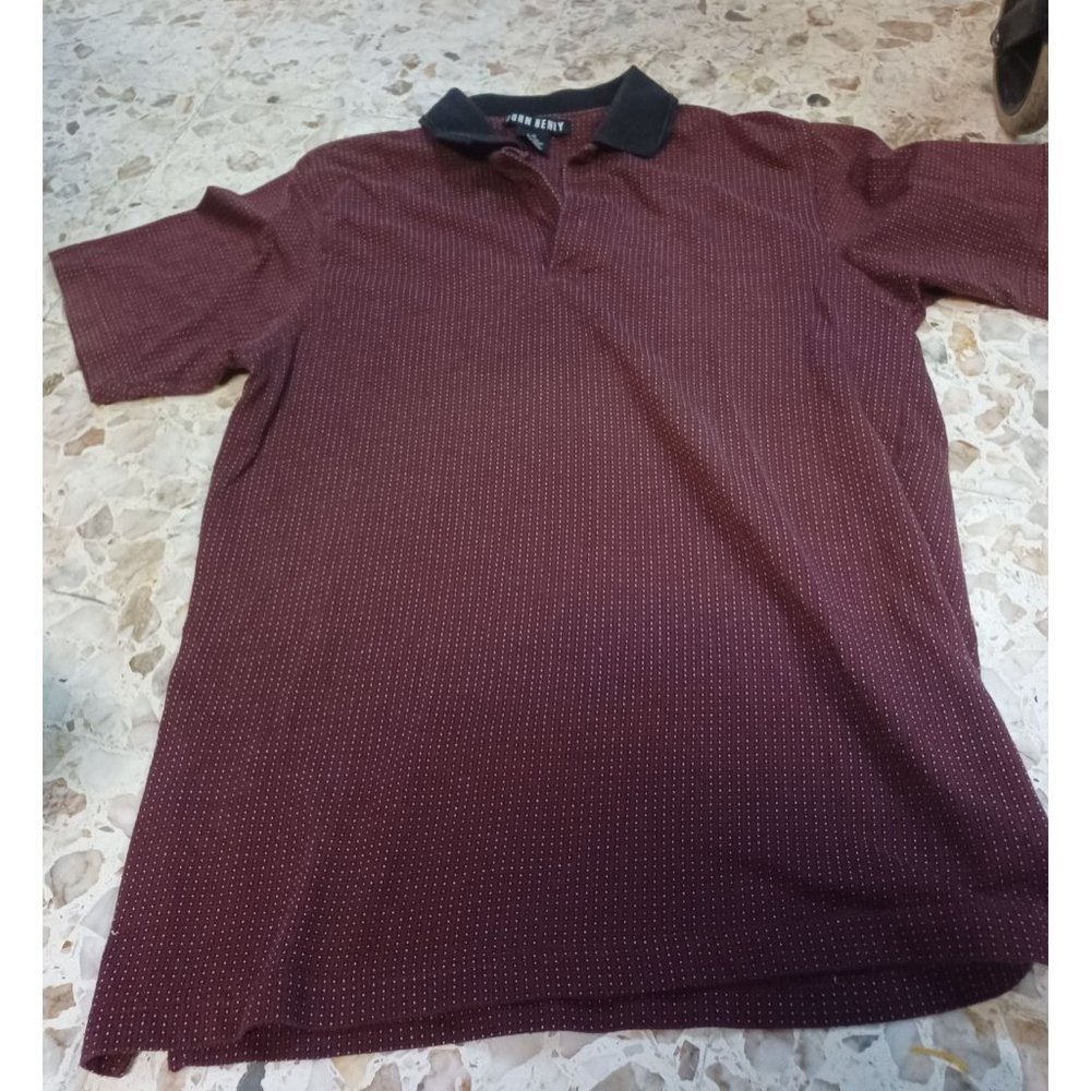John Henry Men's Knit Polo Shirt Large Maroon & Black